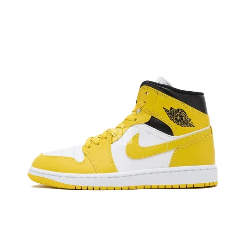 Jordan Air Jordan 1 Винтажные баскетбольные кроссовки MID Топ Желтый белый Женские