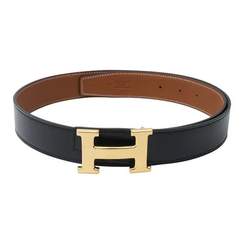 HERMES Коровья кожа Togo Кожаные ремни Мужской Черный Золото Ширина 3,2 см