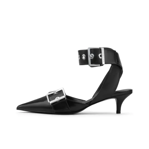 CHARLES KEITH Маленький Charles Keith Gothic Style One Ремень Сандалии 5,3 см Женские Черный Белый