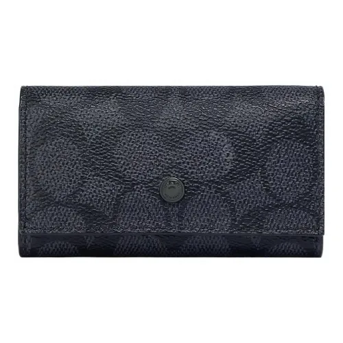 COACH Key Case Холст и Кожа Key Pouch Женские Черный