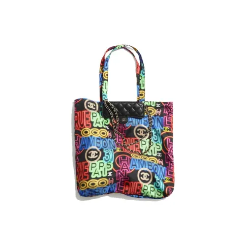 CHANEL WOC Телячья кожа Комбинированная сумка Тоут сумка Сумка для покупок Сумка через плечо Сумка для женщин Многоцветный Черный