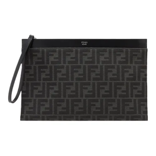 FENDI Cotton Calfskin Clutch Medium Men's Black