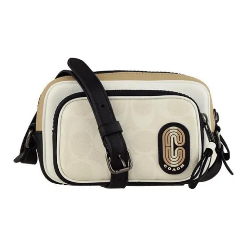 COACH Edge Canvas Leather Camera Bag Crossbody Mini Unisex White