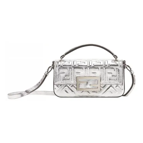 FENDI Baguette Овечья кожа Одно плечо Через плечо Чехол для телефона Женское серебро