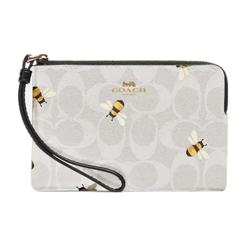 COACH Corner Zip Холст с покрытием и гладкая кожа Чехол для телефона Запястье Сумка Обычный Женская Белая