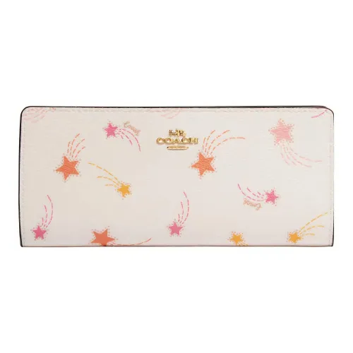 COACH Slim Wallet Холст с покрытием и гладкая кожа Держатель для карт кошелек Женские Мел белый