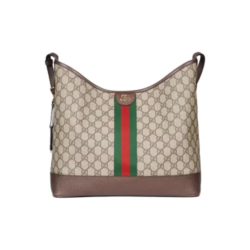 GUCCI Ophidia Кожаная вставка Ведрообразная Сумка Плечевая Сумка Средний Размер Женский Бежевый и Эбеновое дерево