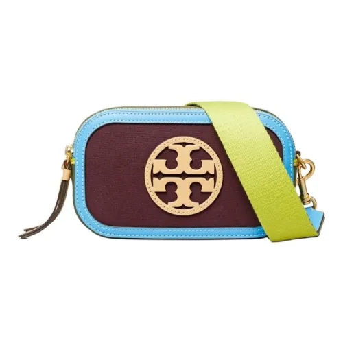 TORY BURCH Miller Холст с кожей Комбинированный Холст Сумка через плечо Мини Женская Полночь Вино