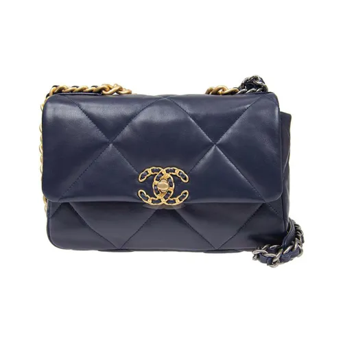 CHANEL 19Bag Lambskin Flap Bag Crossbody Bag Women's Dark Blue