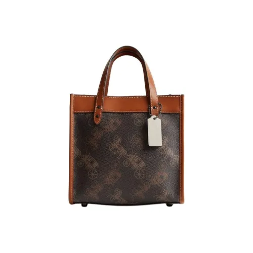 COACH Field Холст и Кожа Тоут Сумка Сумка для покупок Сумка через плечо Сумка Маленькая Женская Коричневая