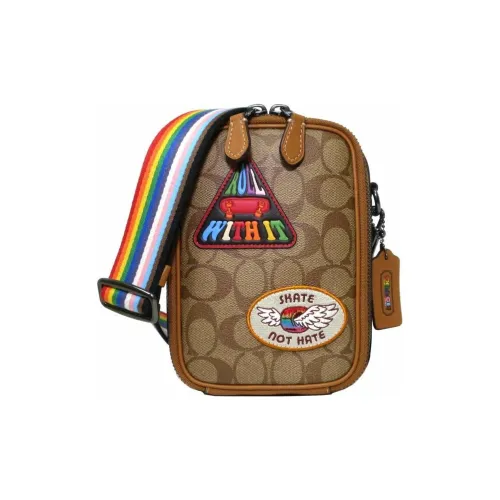 COACH Stanton Чехол для телефона из кожи Сумка через плечо Мужская Хаки и Коричневый