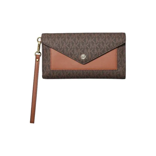 MICHAEL KORS Jet Set Холст Клатч Кошелек Большой Женский Темно-коричневый и Желтый Коричневый