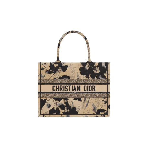 DIOR BookTote FLEURS Mystiques Вышивка Сумка Tote Сумка для покупок Сумка среднего размера Женская Бежевая и Черная
