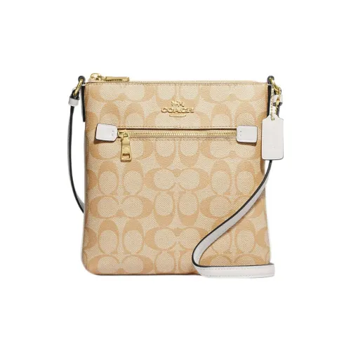 COACH Rowan Холст с покрытием и гладкая кожа Сумка для документов Сумка через плечо Мини Женская Светлый хаки