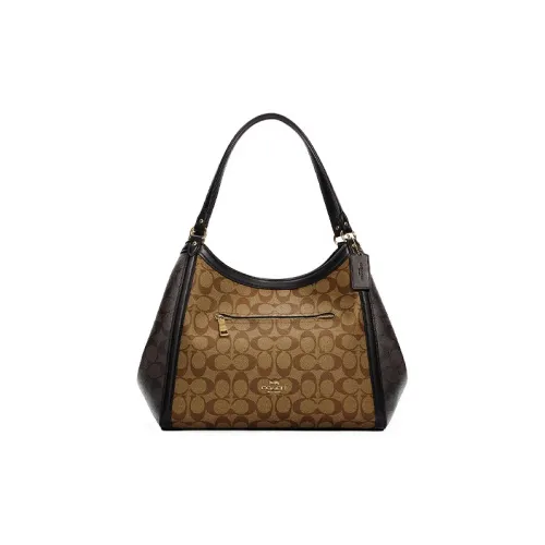 COACH Kristy Холст и кожа Сумка Сумка-ведро Сумка на одно плечо Большая женская сумка Хаки Коричневый