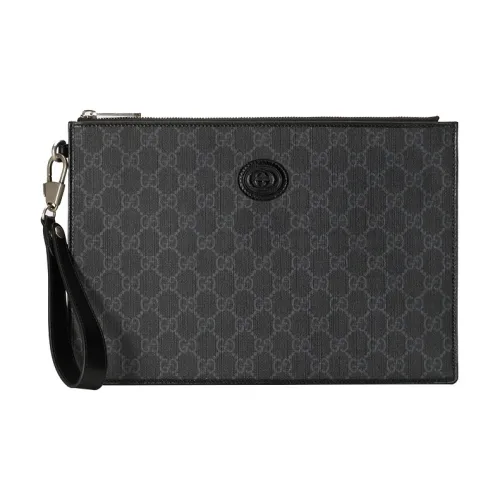 GUCCI Interlocking Холст и Кожа Клатч Мужской Черный Серый