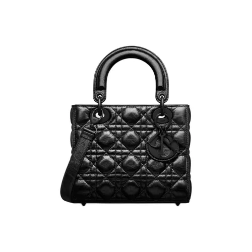 DIOR Lady Dior Телячья кожа Сумка через плечо Сумка Маленькая Женская Черная