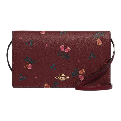 COACH Anna Кожа с Покрытым Холстом Ручная Сумка через Плечо Маленькая Женская Вишнево-Красная