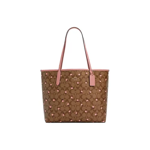 COACH City Canvas с кожаными вставками тоут сумка для покупок сумка сумка через плечо женская хаки розовый цветок вишни