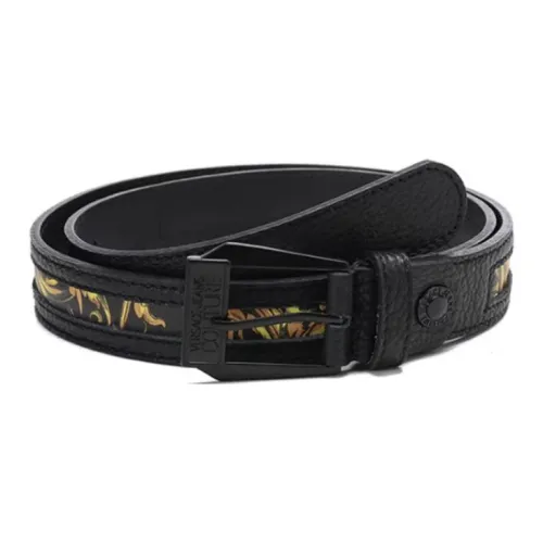 VERSACE Резные Буква Застежка Кожаные Ремни Мужские Черные Ширина 3 см