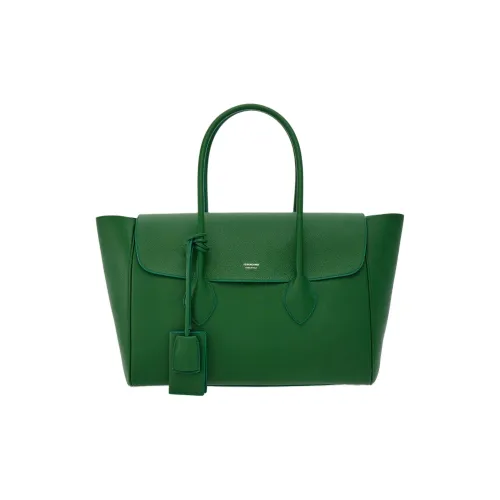 Ferragamo Hammered Телячья кожа Тоут Сумка Сумка для покупок Сумка Большая Мужская Лесной зеленый