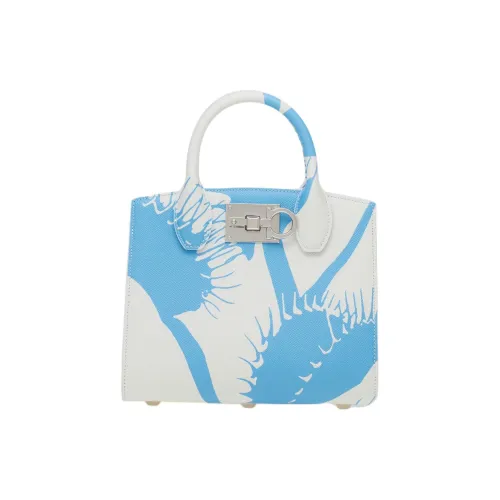 Ferragamo Studio Hammered Телячья кожа Сумка через плечо Сумка Маленькая Женская Синяя и Белая