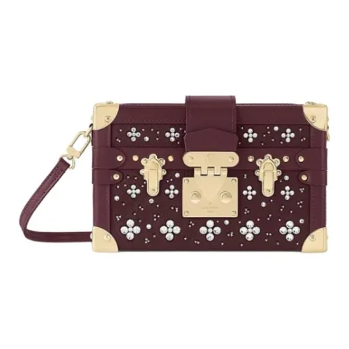 LOUIS VUITTON PETITE MALLE Кожа Твердая Коробка Сумка Сумка через плечо Женская Бордовая