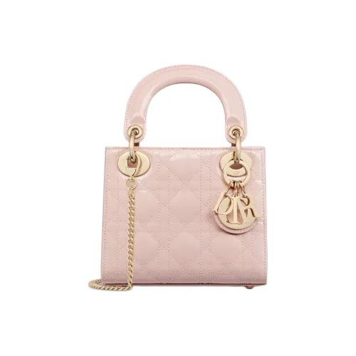 DIOR Lady Dior Лакированная кожа Коровья кожа Сумка Lady Dior Сумка через плечо Сумка Мини Женская Румяный розовый
