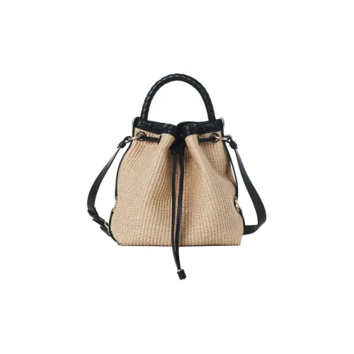 Chloe Marcie Raffia Телячья кожа Ведрообразная сумка Сумка Сумка через плечо Сумка через плечо Женская Hot Песочный