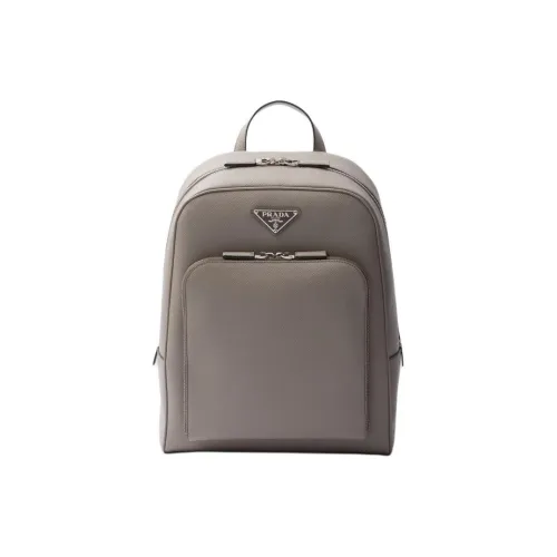 PRADA Leather Backpack Unisex Clay Gray