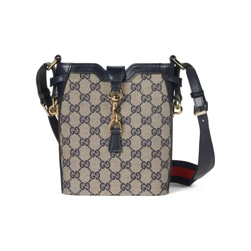 GUCCI Оригинальный холст с кожей ведрообразная сумка через плечо маленькая женская бежевая и синяя