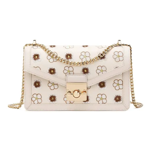 CNC Винтажный стиль Премиум Монограмма Натуральная кожа Сумка через плечо Женская Белая Коричневая