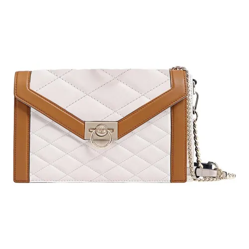 FION Коровья кожа Маленькая квадратная сумка через плечо Маленькая Женская Белая и CAMEL