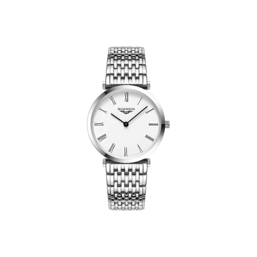 GUANQIN Кварцевый механизм нержавеющая сталь ремешок часы женские белый циферблат
