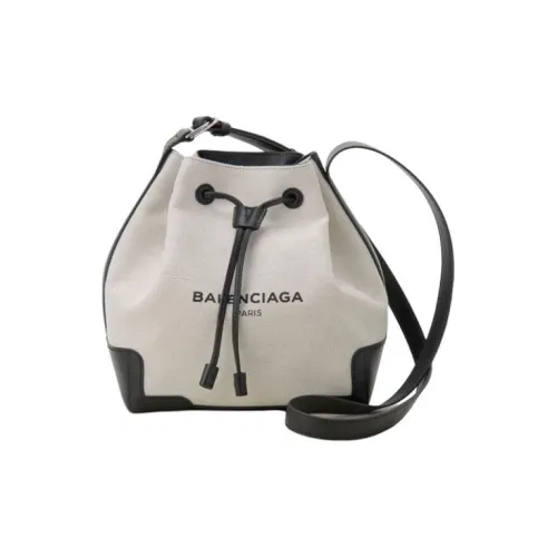 Balenciaga Хлопок Холст Кожа Сумка Canvas Сумка-ведро Сумка через плечо Сумка на плечо Женская Натуральная и Черная