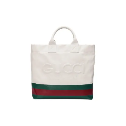 GUCCI Natural Canvas Tote Bag Shopping Bag Shoulder Bag Handbag Canvas Bag Men's Green White