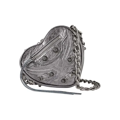 Balenciaga Le Cagole Плиссированная кожа сердце-образная сумка сумка через плечо мини женская серебряная