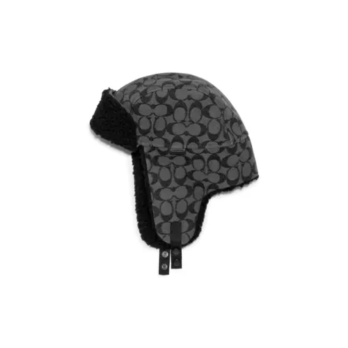 COACH Хлопок Акрил Искусственный мех Кожа Полиэстер Шапка-ушанка Мужская Черная