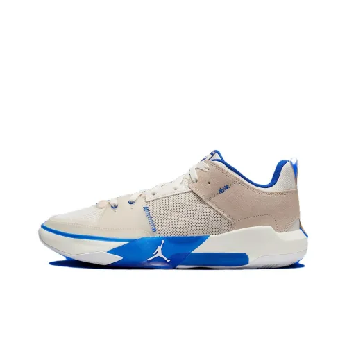 Джордан One Take 5 Устойчивый к истиранию Дышащие Низкие Баскетбольные Кроссовки Мужские Белые и Синие