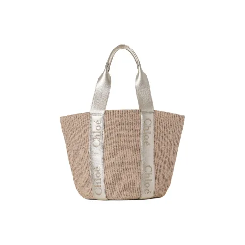 Chloe Woody Телячья кожа Одно плечо Сумка Большая Женская Светло-золотая