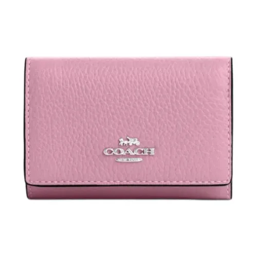 COACH Micro Leather Wallet Mini Women's Silver Tulip