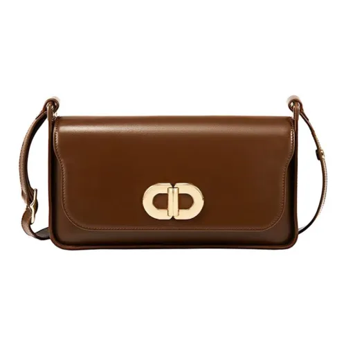 DISSONA Корова Кожа Маленькая Квадратная Сумка Сумка через плечо Сумка на плечо Большая Женская Темно-умбровая