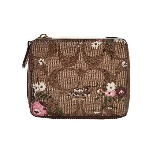 COACH Boxed Холст с кожей Молния Шкатулка для украшений с Зеркальце Набор в подарочной коробке Хранение Коробка Женские Коричневый