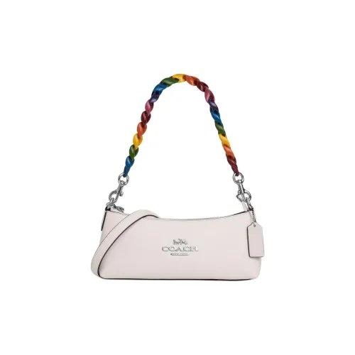 COACH Charlotte Утонченный Каменная Кожа Багет Сумка Сумка через плечо Женская Серебряная и Меловая Разноцветная