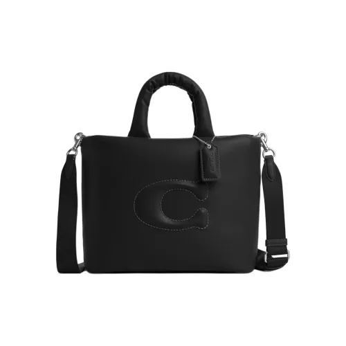 COACH Pillow Гладкая кожа Тоут Сумка Сумка для покупок Сумка через плечо Сумка Большая Женская Серебряный Черный