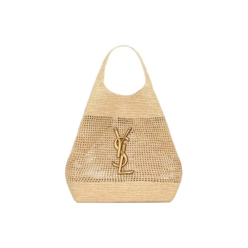 SAINT LAURENT Рафия Fiber Телячья кожа Латунь Сумка Экстра-большая Женская Естественная Золото Пальмовое золото