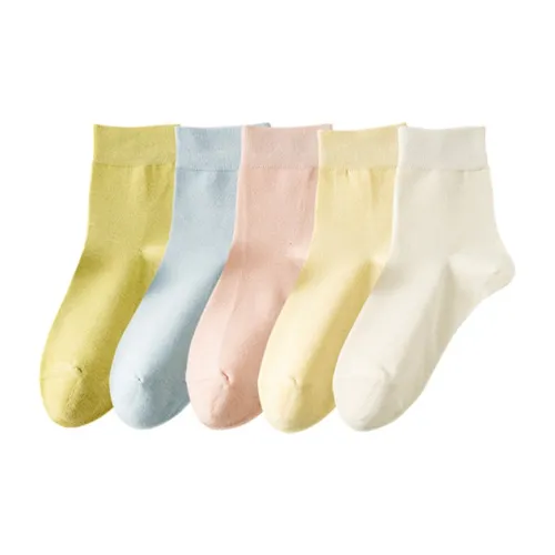 Avgri Утолщенные носки Crew для женщин упаковка из 5 пар розовый + желтый + синий + светло-зеленый + молочно-белый