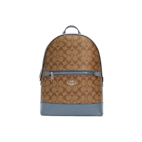COACH Kenley Canvas Leather Backpack Medium Men's Dark Khaki Blue COACH Kenley Холст Кожа Рюкзак Средний Мужской Темный Хаки и Синий