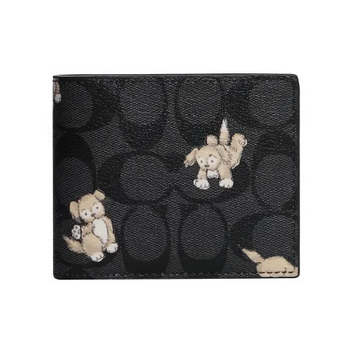 COACH 3 IN 1 Wallet Подпись Покрытый холст Держатель для карт Кошелек Стандартный Мужской Черный