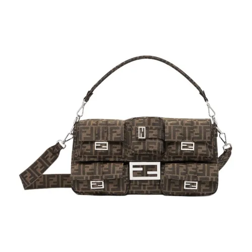FENDI Baguette Жаккардовая ткань Портативная Сумка через плечо Сумка на плечо Мужская Коричневая